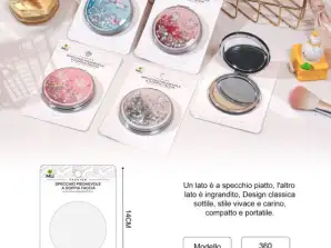 Hordozható kétoldalas összecsukható kozmetikai tükör nőies ajándék áramló csillogó homokkal Mini kompakt sminktükör