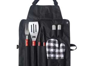 Apron with BBQ set Rosberg R51710A, 7 pieces, Wood/Stainless Steel