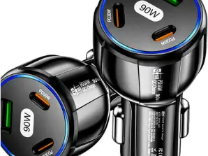 Car charger 2x USB C PD 30W USB QC 3.0 LED fast for telef