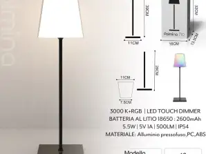 Акумулаторна настолна лампа черна, безжична настолна лампа, RGB многоцветна сензорна димируема настолна лампа за ресторант, настолна лампа за спалня, настолна лампа