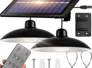 Solar LED Pendant Lamp Set 2x Chandelier Solar Panel Remote Control