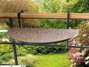 GreenYard® halvrunde balkongbord 76 x 38 cm keramisk hengebord med mosaikkmønster, 77 stk A-lager