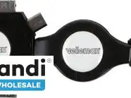 6-i-1 automatisk uttrekkbar USB 2.0-ladekabel hann/hann – svart – 53 cm for detaljhandel