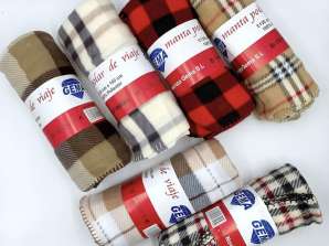 Acrylic Fleece Blanket for Sofa & Travel - Plaid & Plain Designs, Variety of Colors, Ref 1099