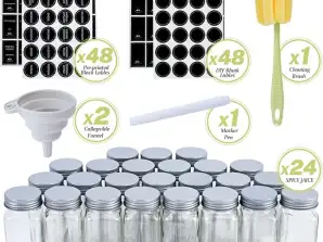 12 db fűszeres üveg sprinklerrel 12PCS négyzet alakú fűszertartályok 120 ml-es fűszeres üvegek Fűszeres üveg üveg fűszeres üvegek, öntapadó címkékkel és tollal