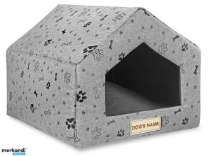 Personalisierte Hundebetthütte 50x40 cm H=38 cm graue Pfoten