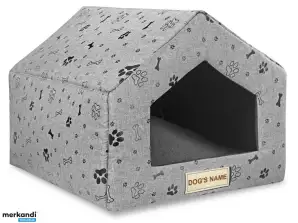 Personalisierte Hundebetthütte 65x50 cm H=45 cm Pfoten grau