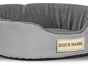 Personalisiertes Hundebett aus Schwammleinen + Vlies 50x40 cm rutschfest grau