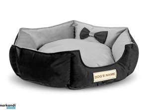 Dog bed 50 cm personalized DETACHABLE anti-slip VELOUR gray-black