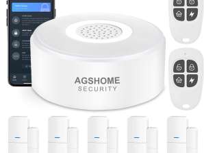 AGSHOME алармена система, 8 части, 5 сензора за врати на прозорци и 2 дистанционни управления, алармена врата за прозорци с приложение, разширяема, за дома, RV, апартамент, апартамент, апартамент