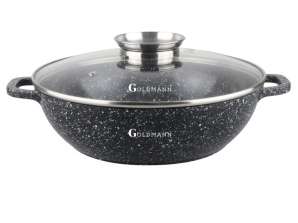 High quality cast aluminum shallow Pot Goldmann GM-0524, 24x7.5cm, 2.5L, Marble Cover, Induction