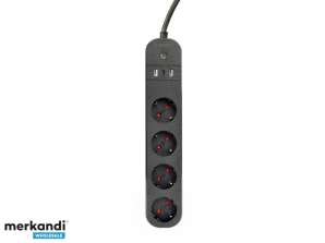 USB-зарядний пристрій Gembird Smart Powerstrip 4 розетки чорний TSL PS S4U 01