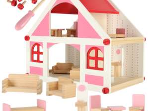 Casa de muñecas de madera rosa muebles Montessori accesorios 36cm