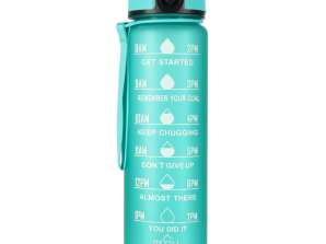 Wasserflasche, Flasche mit Strohhalm, Henkel und Messbecher, motivierend fürs Fitnessstudio, 1l, grün