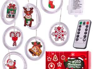 LED Picture Curtain Lights Christmas Circles 3m 10 Battery Operated Light Bulbs Remote Control