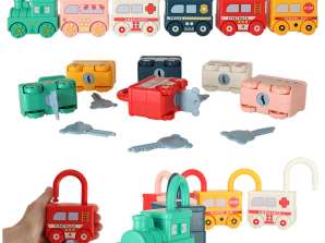Lavinamasis žaidimas: dėlionė, žaisliniai automobiliai, spynos, sensorinis žaislas, Montessori
