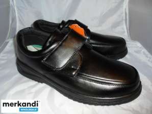 men's velcro strap fastening black synthetic shoe. UK sizes 6 x 11