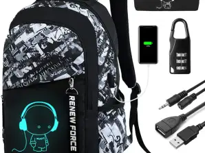 School backpack LUMINOUS capacious 35L USB multi-compartment waterproof + pencil case SCH-BP2