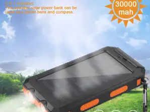Solar Powerbank 30000 mAh eksternt batteri nødstrøm 2 USB