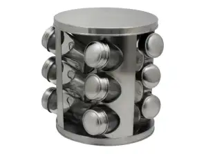 Rotary spice organizer set, 12 containers, silver