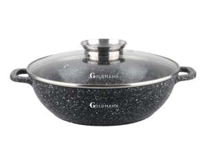 Aluminum saucepan, 24x7.5 cm, 2.5 liters, induction, ceramic coating, heat-resistant cover, Goldmann