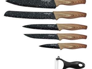 Cheffinger CF MB06: 6dílná sada nožů s mramorovým povrchem a dřevěným designem