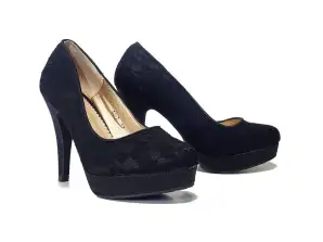 Women's shoes - black lace court shoes with high heels