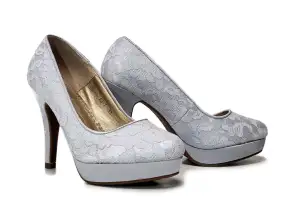 Women's shoes - silver lace court shoes with high heels