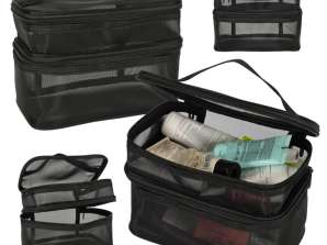Kosmetyczka podróżna organizer składany piętrowy do przechowywania kosmetyków akcesoriów czarny