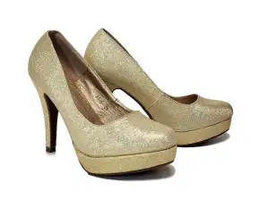 Женская обувь - Туфли на высоком каблуке с золотистым блеском