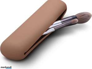 Brown Travel Makeup Brush - Silicone Makeup Brush Case Holder Reusable Portable Travel Makeup Brushes