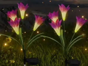 2 fioletowe wodoodporne zewnętrzne zasilane energią słoneczną oświetlenie ogrodowe Lily Flower, 7 wielokolorowych zmieniających się świateł LED zasilanych energią słoneczną, dekoracje ogrodowe na zewnątrz