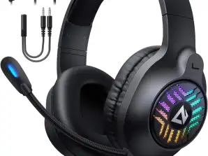 Ακουστικά για παιχνίδια AUKEY RGB με στερεοφωνικό ήχο surround και οδηγούς 50mm, ακουστικά για παιχνίδια με μικρόφωνο εξάλειψης θορύβου και μαξιλάρια αυτιών απομόνωσης ήχου, ενσύρματα