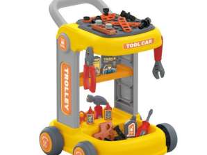 Educational toy for children with 46 tools for home, on wheels