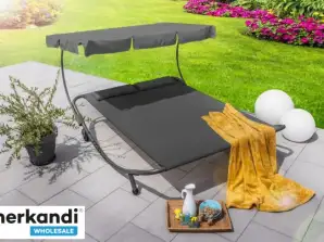 GERIAUSIAS PASIŪLYMAS, HC HOME&LIVING DOUBLE GARDEN LOUNGER; SMĖLIO SPALVA; ANTRACITAS; Grąžintos prekės