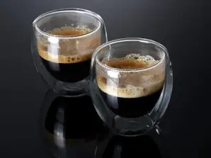 2 чаши Ръчно изработени от 80мл Чаши за кафе в боросиликатно стъкло - двойна стена - ръчна изработка - различни размери (80 МЛ КЛАСИК БЕЗ ДРЪЖКА)