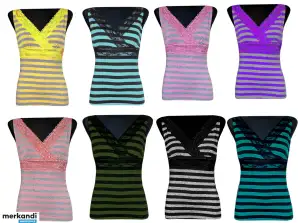 T-SHIRTS DAMEN BLUSEN, TANKTOPS, TOPS, TRÄGERTOPS, GESTREIFTE MIXFARBEN M - XL