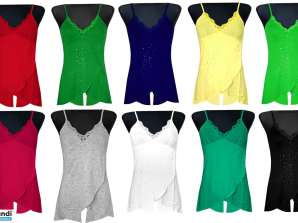 T-SHIRTS WOMEN'S BLOUSES TANK TOPS TOPS STRAPPY TOP SEQUINS MIX COLORS M - XL