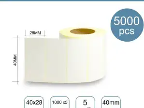 40×28MM Thermal Adhesive Labels 5000 Pieces/5 Rolls Hole 40mm Adhesive Labels Thermal Adhesive Label