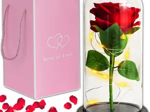 Věčná růže ve skle Zářící LED jako dárek K VALENTÝNU NAROZENINY ROS-E3