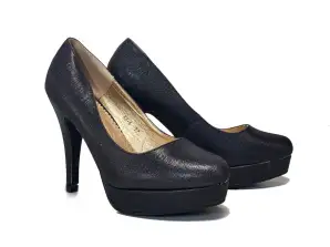 Damesschoenen - Zwarte glitter pumps met hoge hakken
