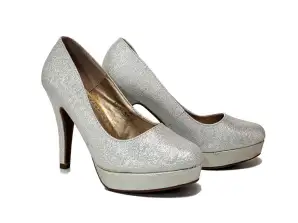 Дамски обувки - Сребърни блестящи съдебни обувки на висок ток