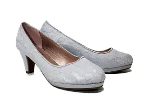 Women's shoes - Silver lace court shoes with heels