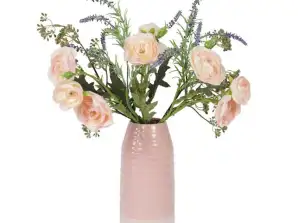Pink/white ceramic vases with artifical flowers