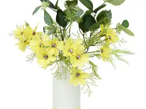Vasi in ceramica giallo/bianco con fiori artificiali