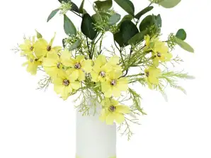 Vases en céramique jaune/blanc avec fleurs artificielles