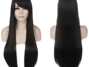 BQ3E PERRUQUE CHEVEUX 80cm NOIR COSPLAY