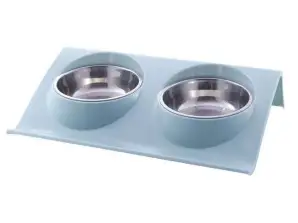DOUBLE BOWL FOR DOG CAT WITH STAND LARGE 30X20CM