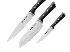 Tefal ICE FORCE Set of 3 Meat and Sending Knives 20 cm Santoku Knife 18 cm Utility Knife 11 cm