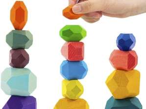 Brinquedo de madeira Montessori - pedras em equilíbrio